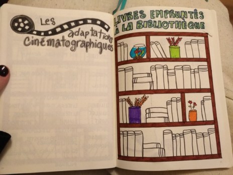 adaptations cinématographiques, livres empruntés à la bibliothèque, bullet journal