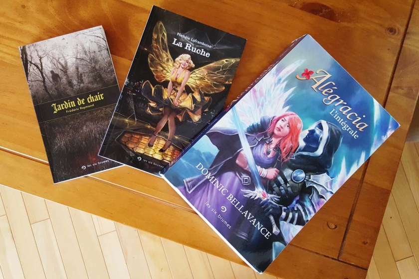 Alégracia, Bibliothérapie, Dominic Bellavance, fantasy, Frédéric Raymond, horreur, Jardin de chair, La Ruche, Le fil rouge, le fil rouge lit, lecture, les livres qui font du bien, Les Six Brumes, littérature, Littérature québécoise, livres, Michèle Laframboise, science-fiction