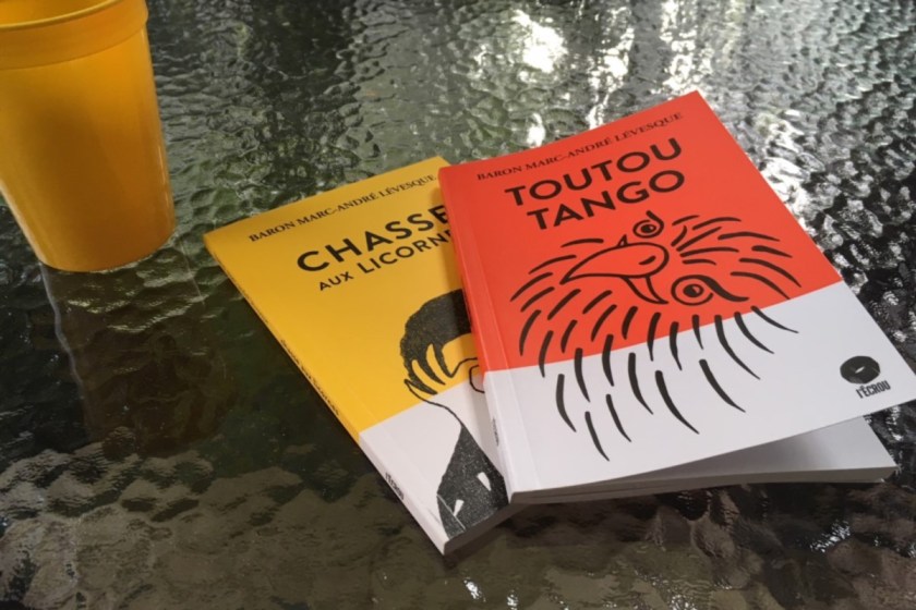 le fil rouge; le fil rouge lit; bibliothérapie; littérature; livres; lecture; les livres qui font du bien; Chasse aux licornes; Toutou tango; Baron Marc-André Lévesque; Éditions de l'Écrou; Poésie et théâtre; Poésie québécoise
