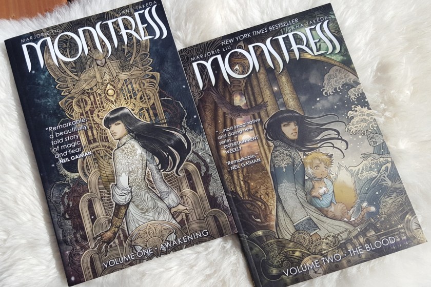 Le fil rouge, le fil rouge lit, bibliothérapie, littérature, lecture, livres, les livres qui font du bien, Monstress, Majorie Liu, Sana Takeda, Bande dessinée, Comic américain, Steampunk,