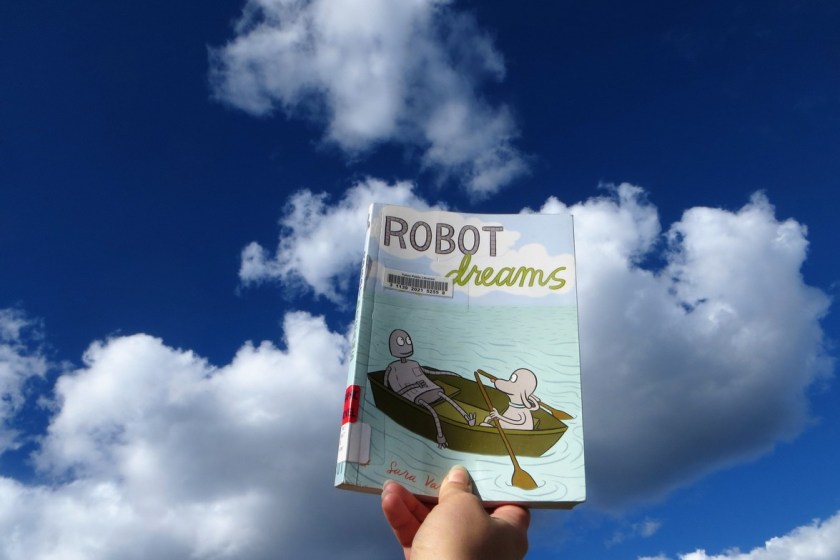 le fil rouge, le fil rouge lit, bibliothérapie, littérature, lecture, livres, les livres qui font du bien, Bande dessinée, Robot dreams, Sara Varon, First second, amitié, solitude, robot, chien, rêves