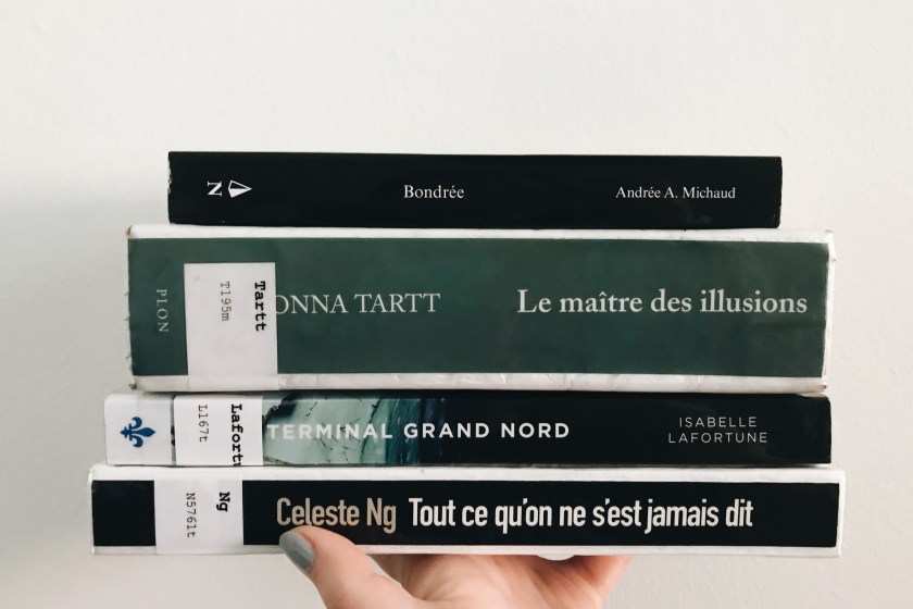 Le fil rouge; le fil rouge lit; bibliothérapie; littérature; lecture; livres; les livres qui font du bien; roman policier; polar; thriller; Céleste Ng; Isabelle Lafortune; Donna Tartt; Andrée A. Michaud
