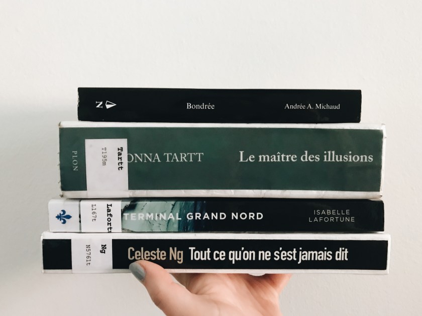 Le fil rouge; le fil rouge lit; bibliothérapie; littérature; lecture; livres; les livres qui font du bien; roman policier; polar; thriller; Céleste Ng; Isabelle Lafortune; Donna Tartt; Andrée A. Michaud